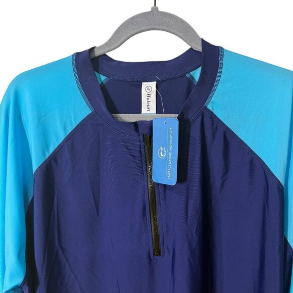 Womens Navy & Blue Long-Sleeve Rash Guard Shirt 3X By Halcurt NWT - Picture 2 of 4